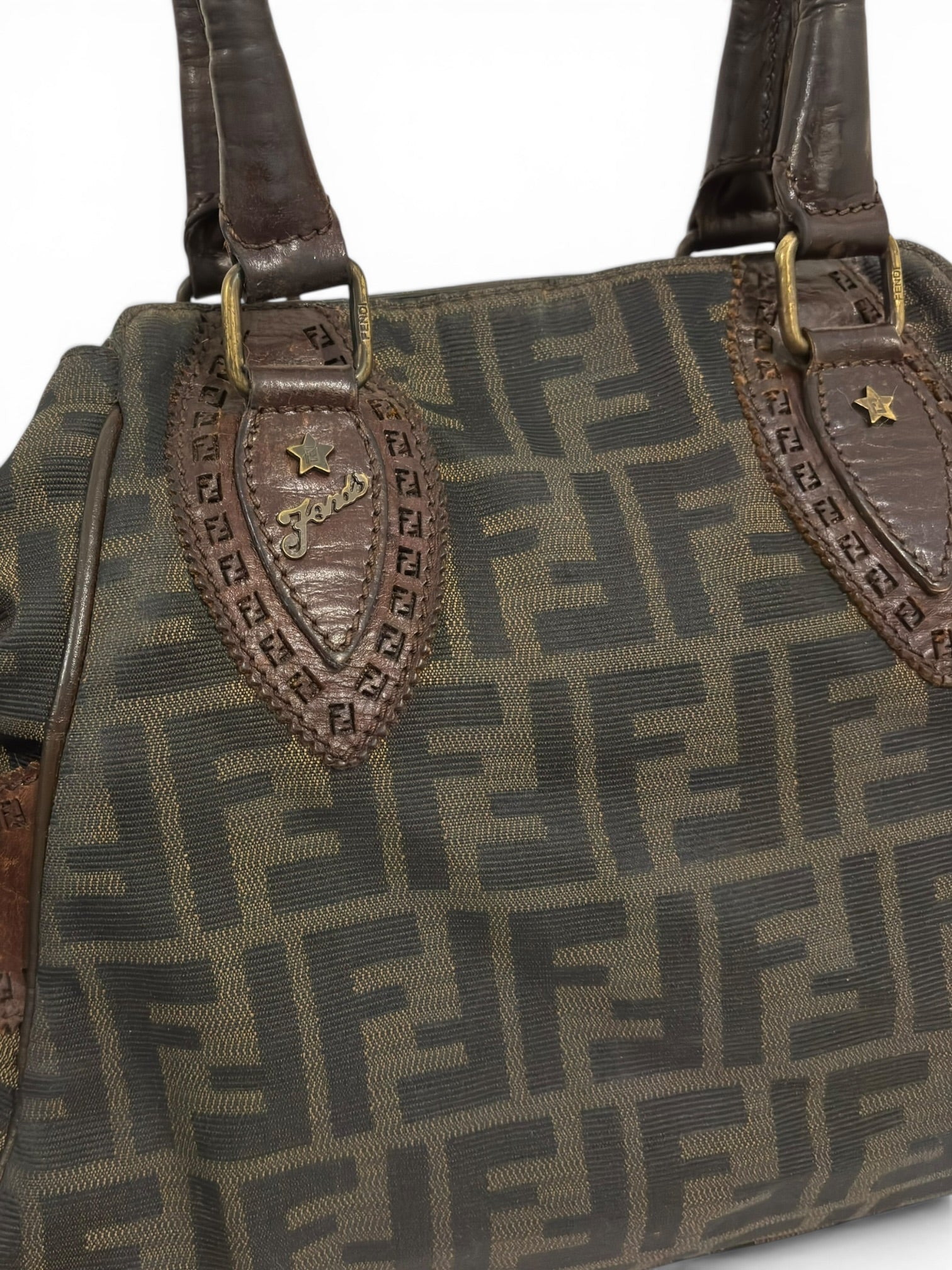 Fendi Brown Monogram Zucca Medium Du Jour
Etniko Canvas & Leather Tote Shoulder Bag