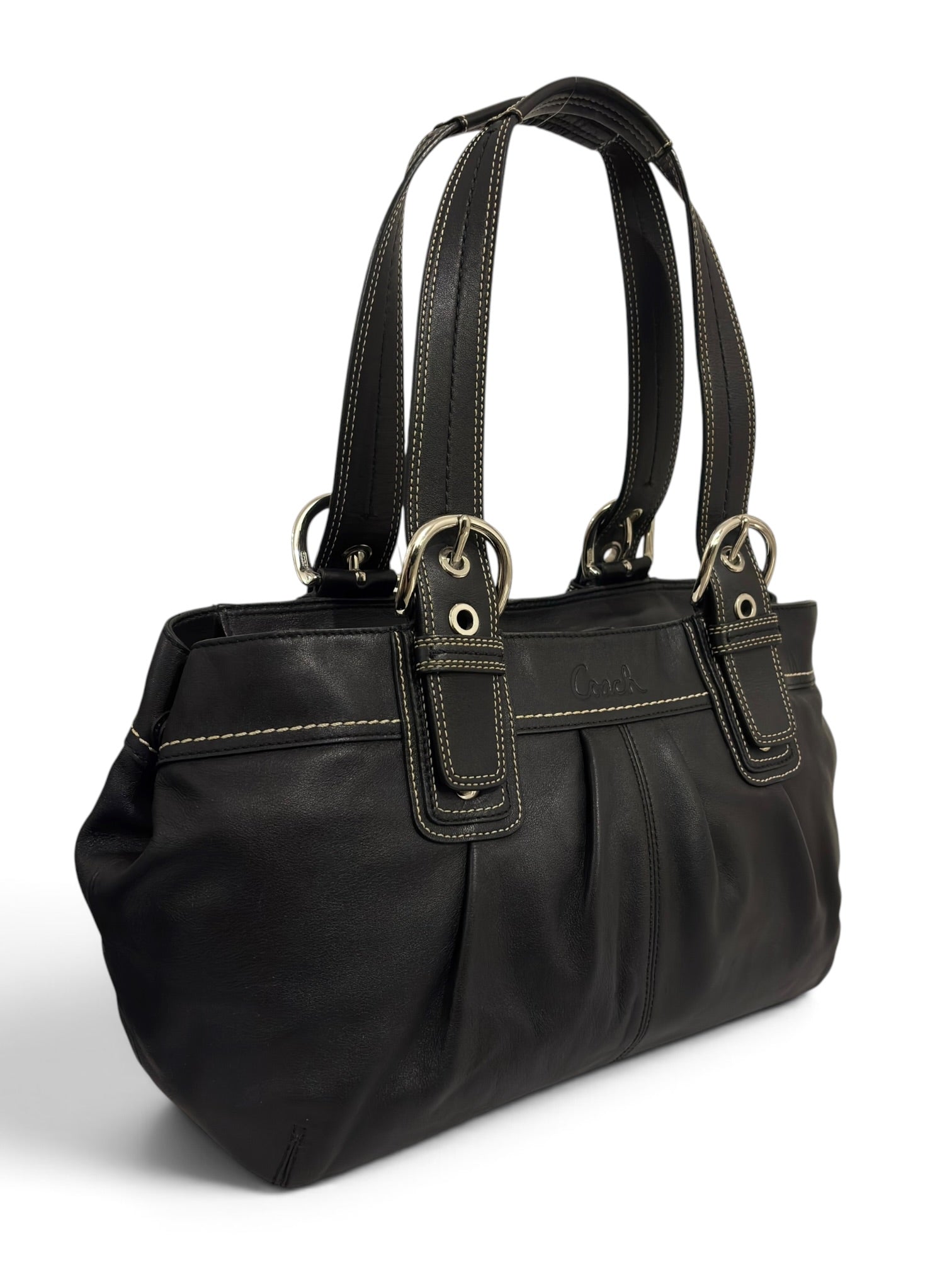 Vintage Coach Soho Bag Pleated Black Leather Tote F13732