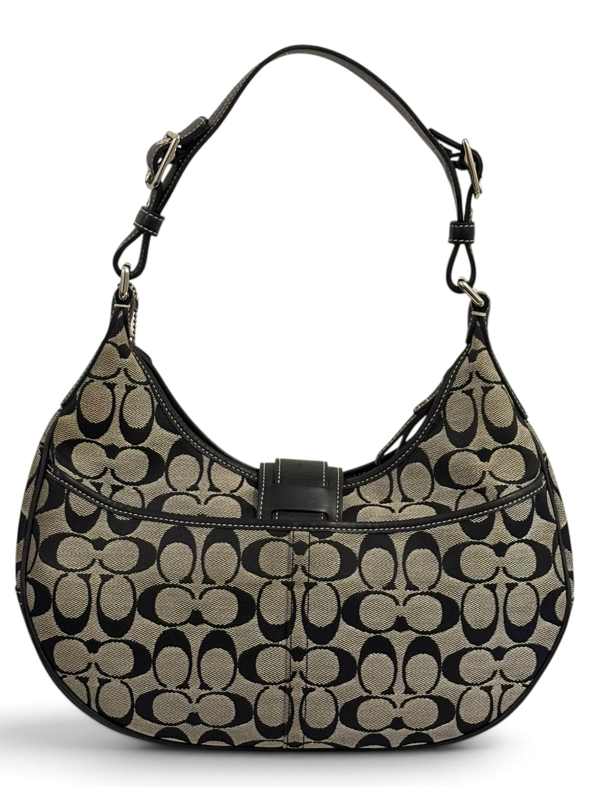 Vintage Coach Soho Bag 6363 Signature Hobo In Black And Grey