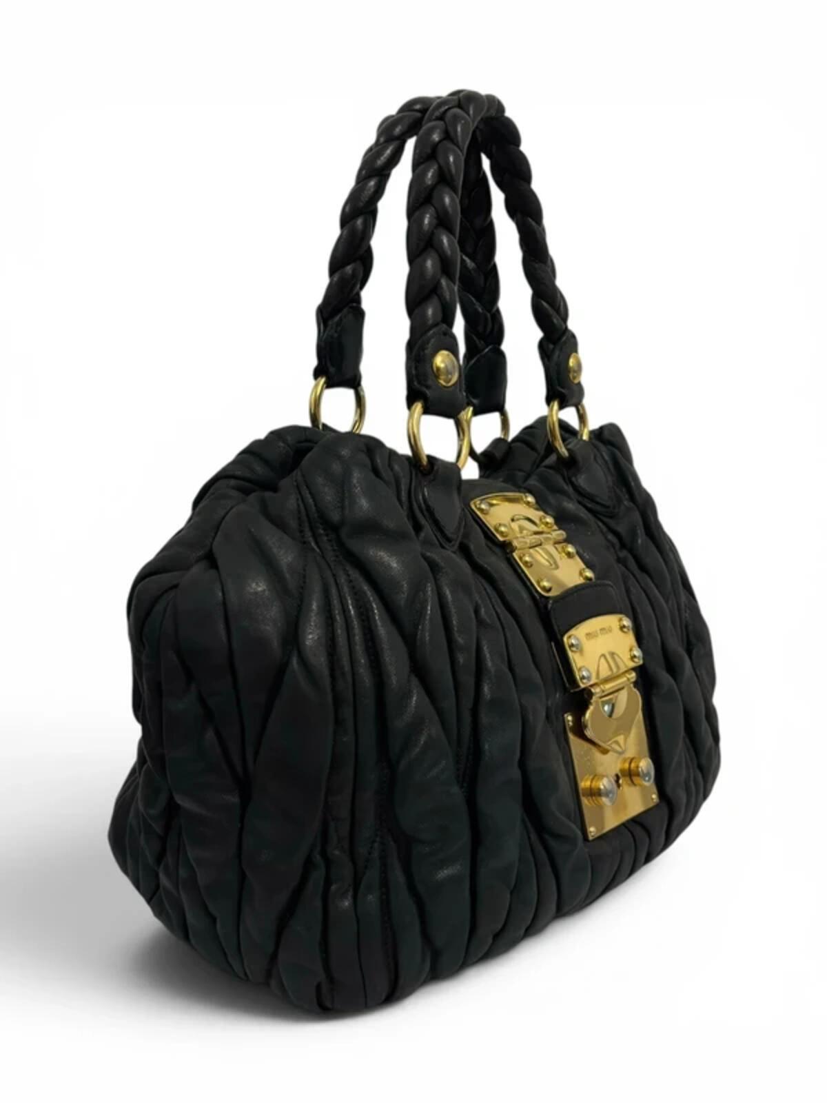 Miu Miu Matelasse Coffer Black 2 Way Gold Hardware Quilted Braided & Quilted Shoulder Bag