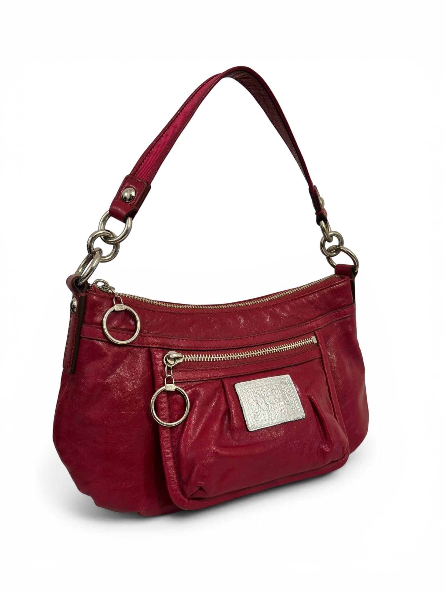 Coach 2000's Baguette Hot Pink Poppy Patent Leather Vintage Shoulder Bag