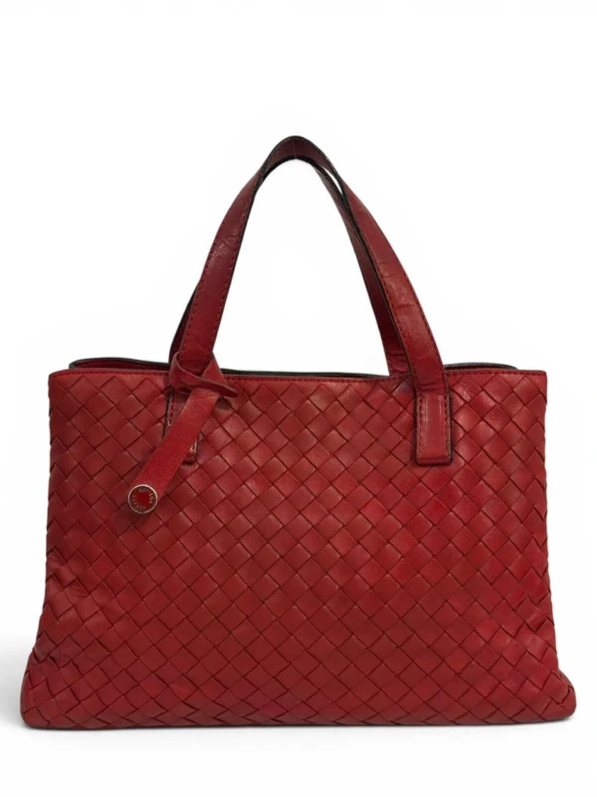 Bottega Veneta Red Leather Intrecciato Fourre Tote Woven Shoulder Bag