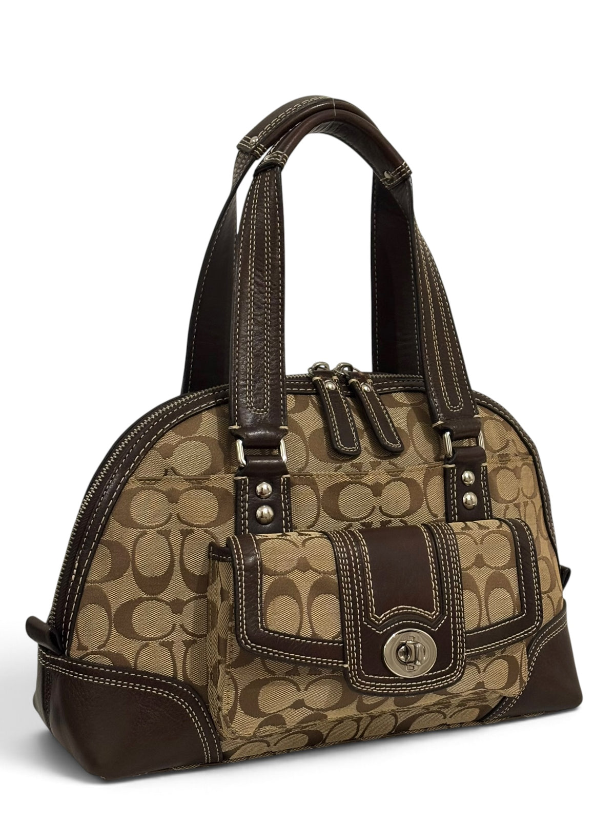 Vintage Coach Hamptons Bag F13977 Turnlock In Signature Brown