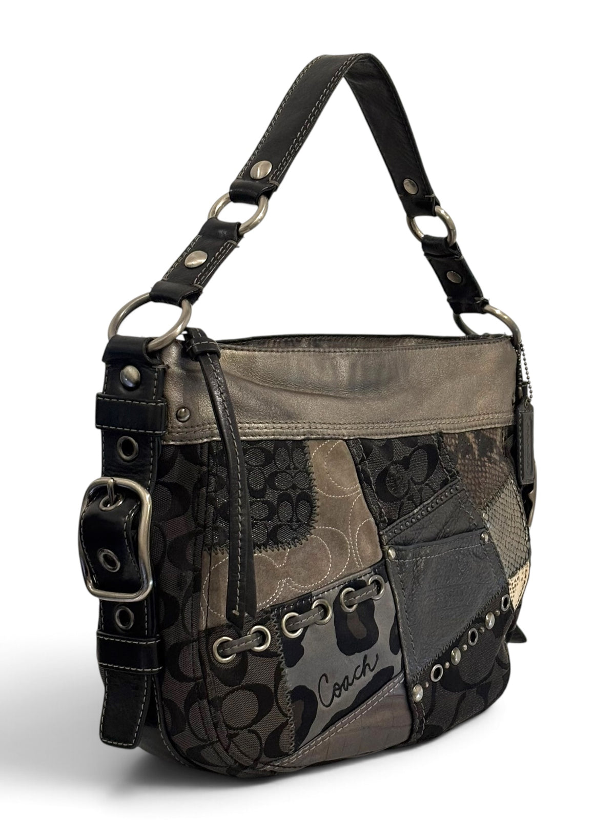 Vintage Coach Patchwork Bag 12901 Rare Zoe Hobo Bag In Black