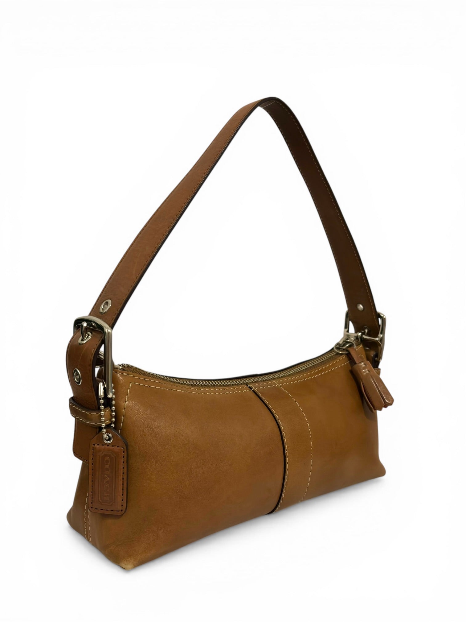 Coach Brown Tan Soft Leather East West Mini
Baguette Hobo Shoulder Bag