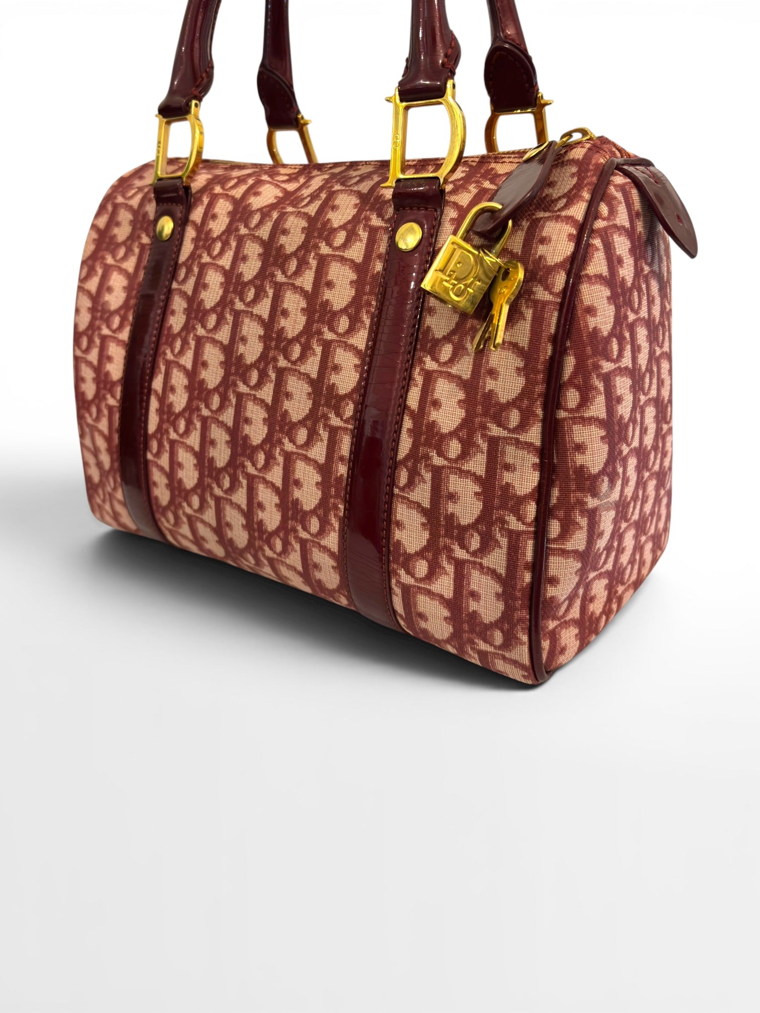 Christian Dior Rare Red / Burgundy Diorissimo
Trotter Lock & Key Vintage Boston Shoulder Bag