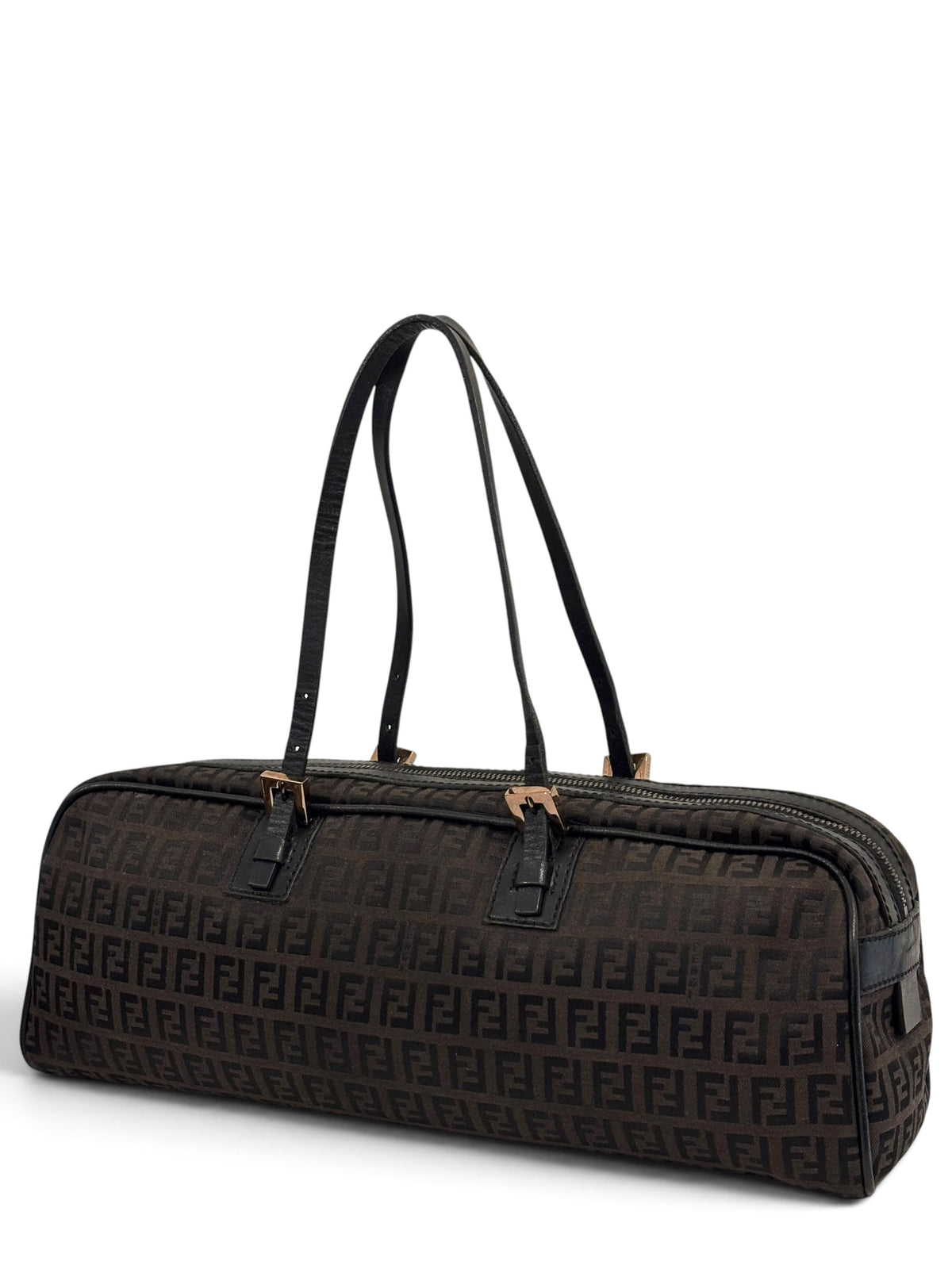 Vintage Fendi Zucchino Bag Boston Barrel In Chocolate Brown
