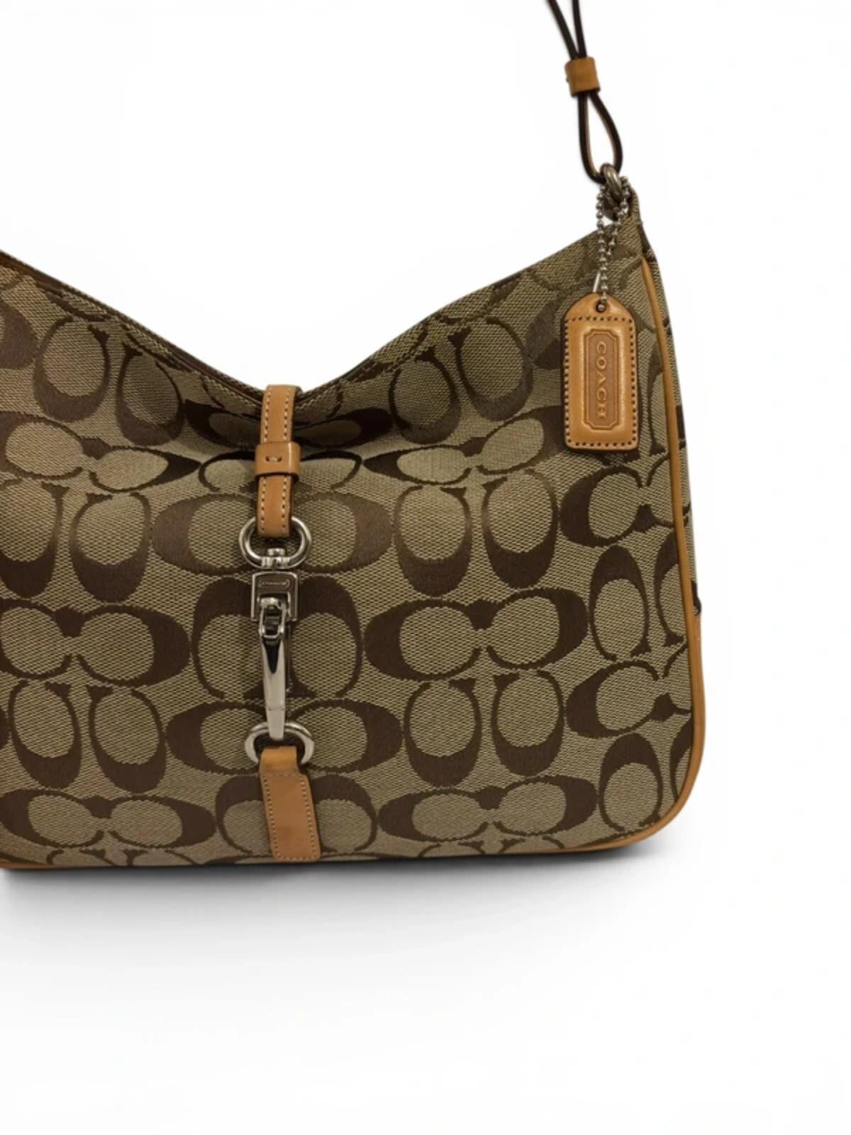 Coach Brown Tan Hamptons Brown Clip Canvas & Leather Vintage Hobo Shoulder Bag
