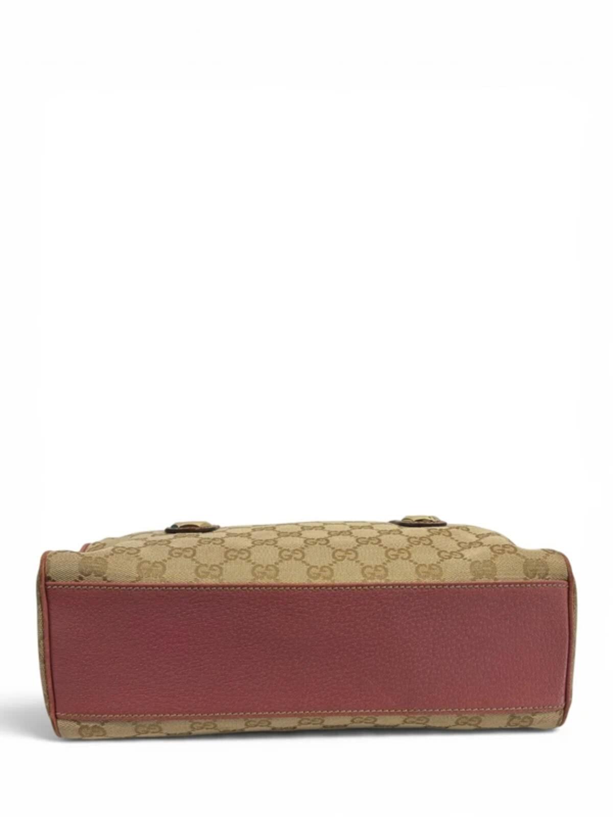 Gucci GG Brown / Beige & Pink Charmy Boston Canvas & Leather Vintage Shoulder Bag