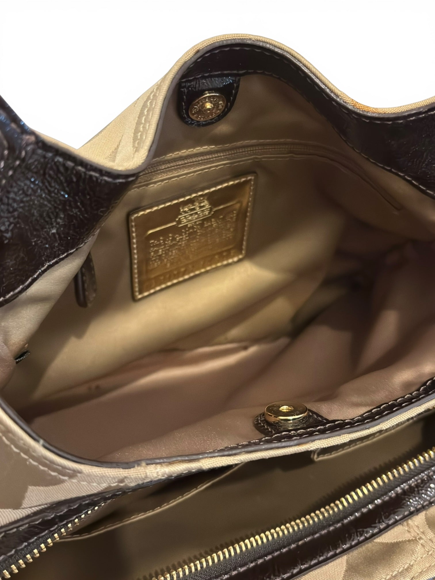 Coach Madison OP Art Sateen Maggie Brown Beige Canvas & Leather Signature Hobo Shoulder Bag