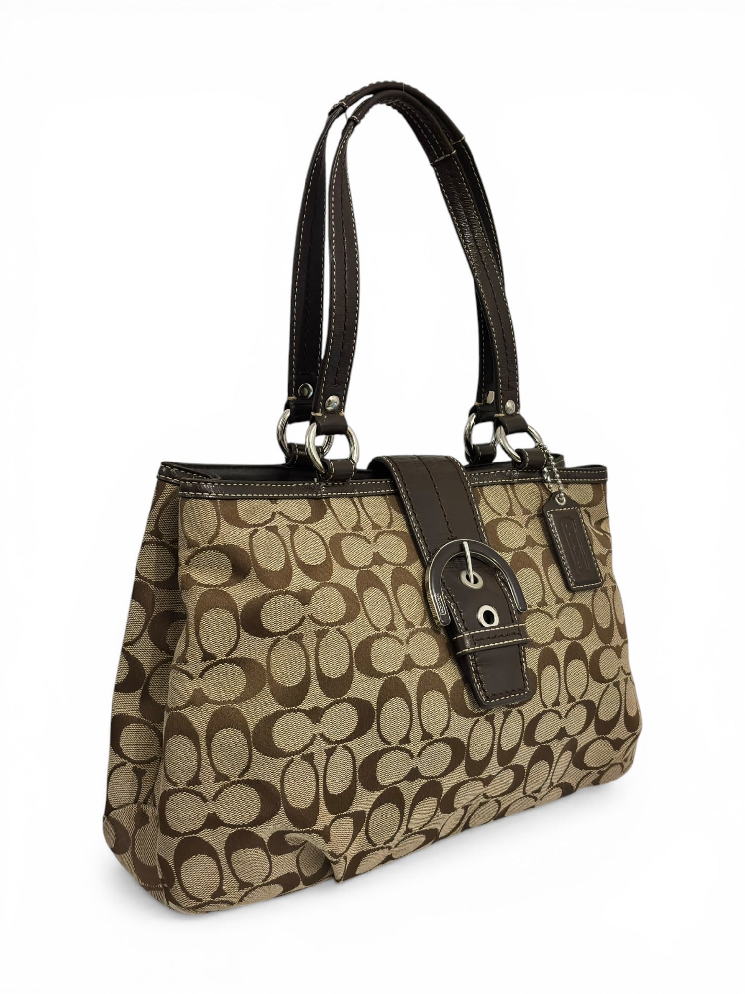 Coach Brown Signature Soho Buckle Canvas & Patent Leather Vintage Shoulder Bag