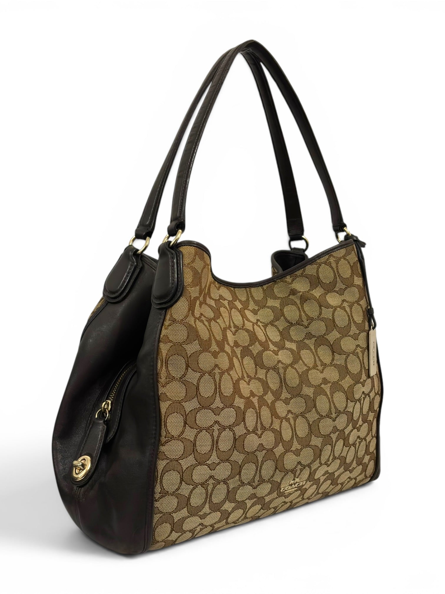 Coach Edie 31 Brown / Khaki Signature Canvas & Leather Large Vintage Hobo Shoulder Bag
