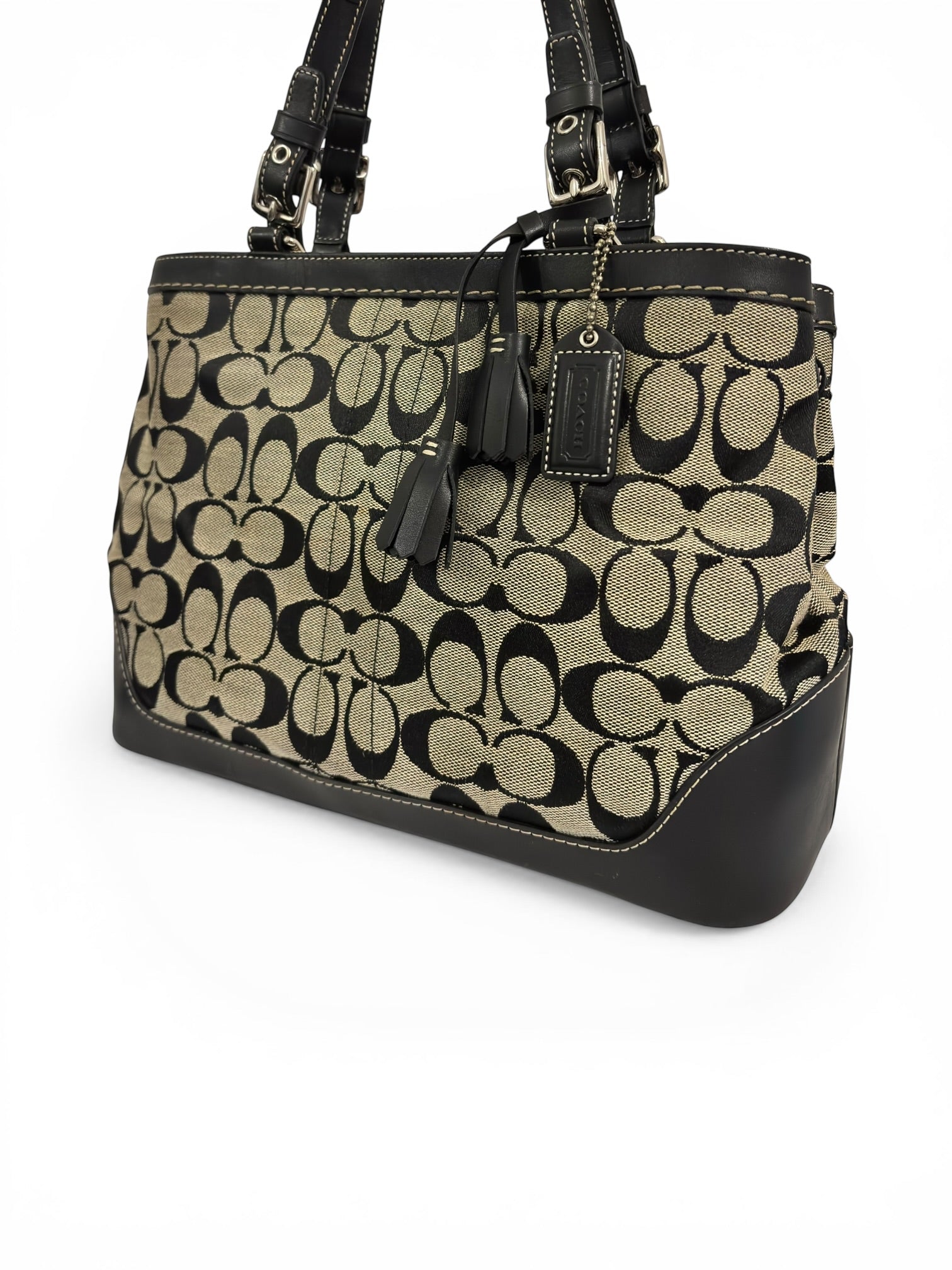 Coach Signature Black & Grey Canvas & Leather 6830 Tote Shoulder Bag