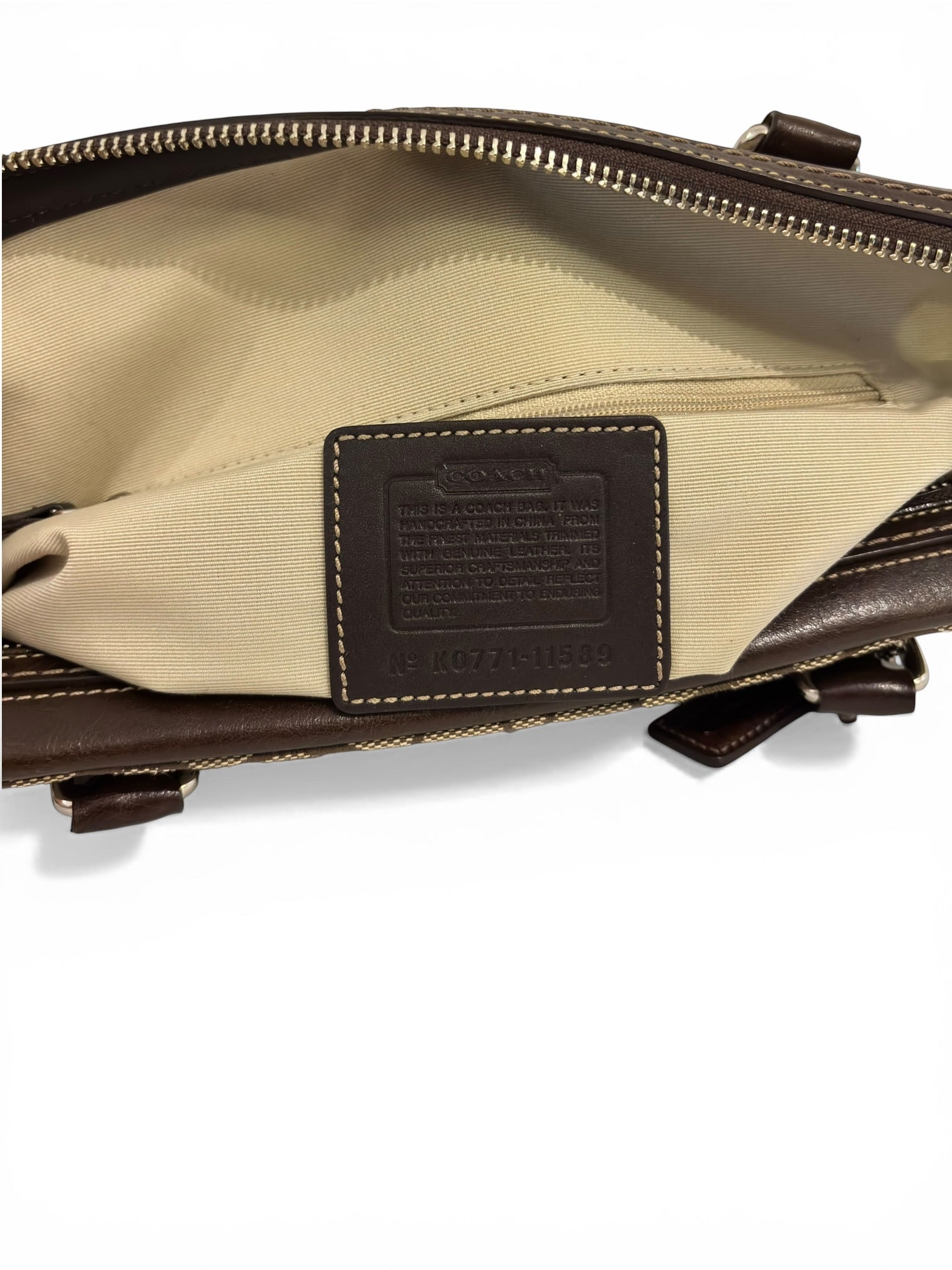 Coach Brown Signature Hamptons Turnlock Canvas & Leather Vintage Tote Shoulder Bag