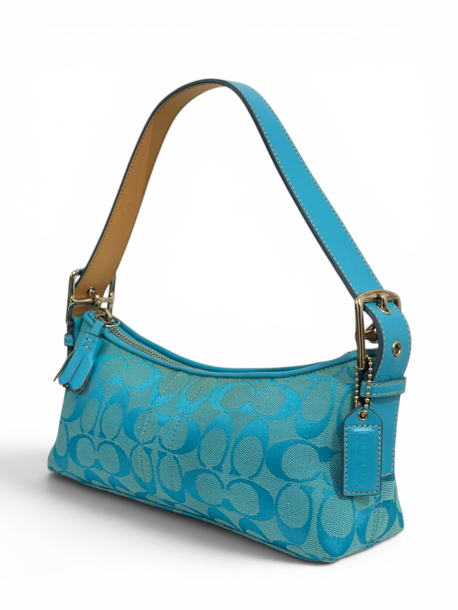 Coach Rare East West Blue Turquoise Signature
Baguette Vintage 6371 Shoulder Bag