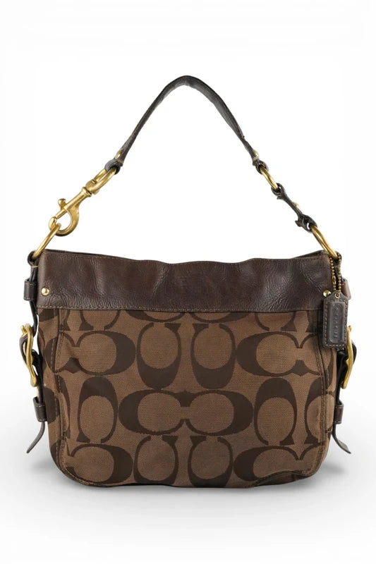 Coach Brown Signature Vintage Carly Canvas & Leather Shoulder Bag