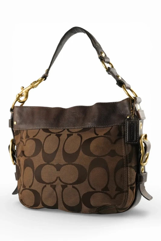 Coach Brown Signature Vintage Carly Canvas & Leather Shoulder Bag