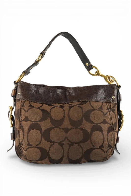 Coach Brown Signature Vintage Carly Canvas & Leather Shoulder Bag