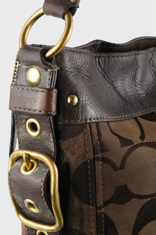 Coach Brown Signature Vintage Carly Canvas & Leather Shoulder Bag