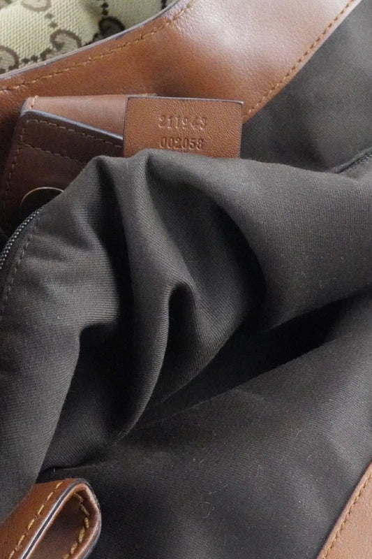 Gucci Brown Sukey Large Canvas & Leather Monogram Tote Shoulder Bag