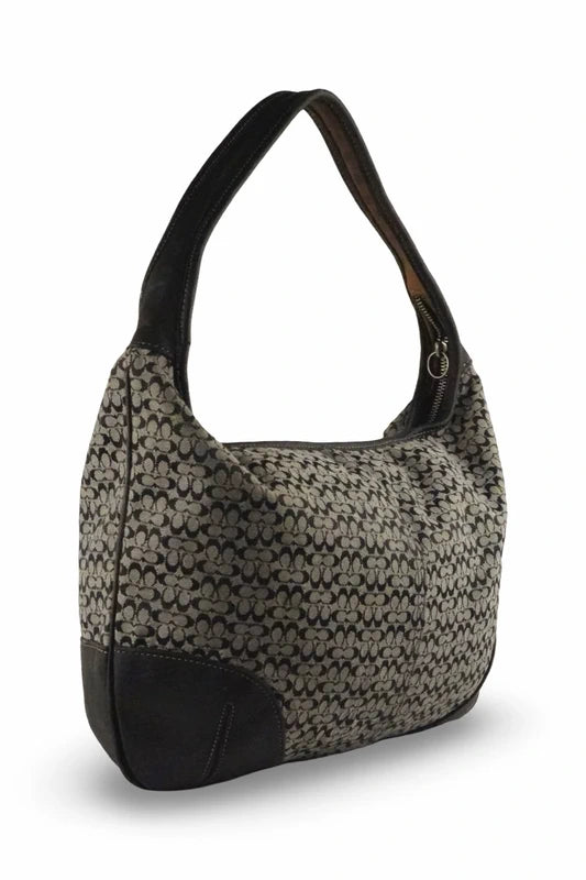 Coach Black & Grey Slouchy Ergo Hobo Signature Canvas & Leather Shoulder Bag