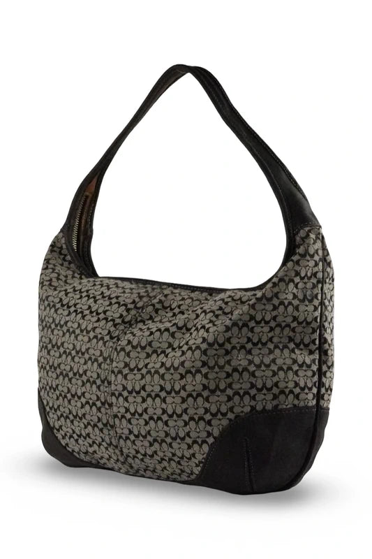 Coach Black & Grey Slouchy Ergo Hobo Signature Canvas & Leather Shoulder Bag