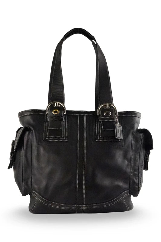 Coach XL Black Smooth Leather Soho Buckle Vintage Tote Shoulder Bag