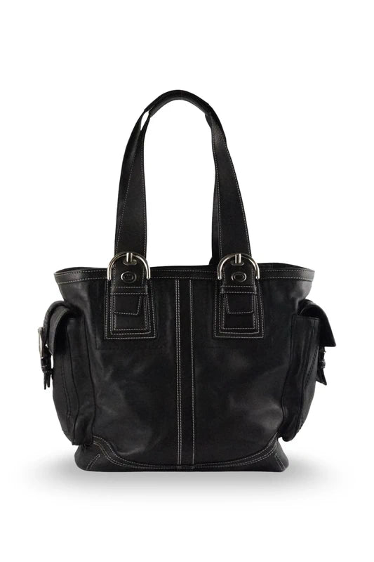 Coach XL Black Smooth Leather Soho Buckle Vintage Tote Shoulder Bag