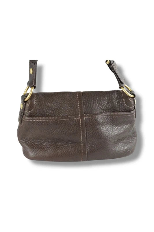 Coach Dark Brown Soho Gold Buckle Double Pocket Pebbled Leather Vintage Shoulder Bag