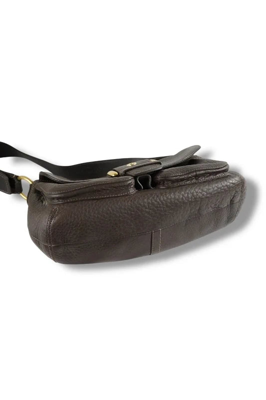 Coach Dark Brown Soho Gold Buckle Double Pocket Pebbled Leather Vintage Shoulder Bag
