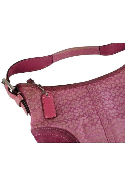 Coach Pink Signature Soho Canvas & Suede Hobo Shoulder Bag