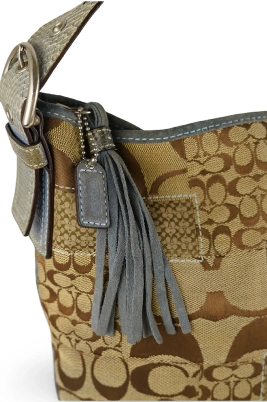 Coach Signature Patchwork Hobo Bag Brown & Blue Leather Snake Print Shoulder Bag