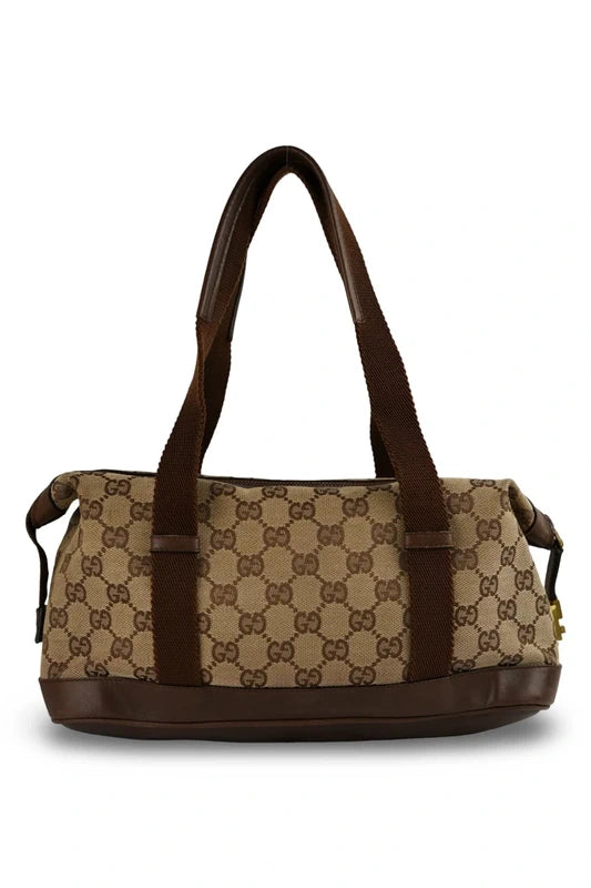 Gucci GG Signature Canvas & Leather Brown Boston Shoulder Bag