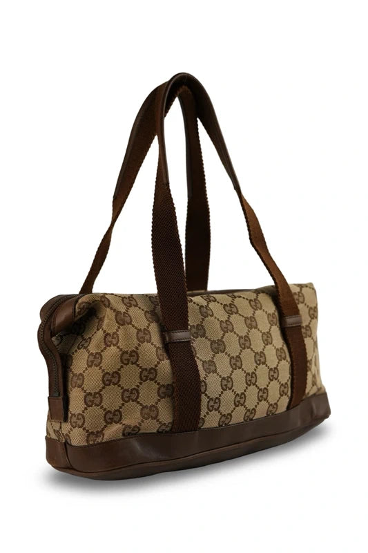 Gucci GG Signature Canvas & Leather Brown Boston Shoulder Bag