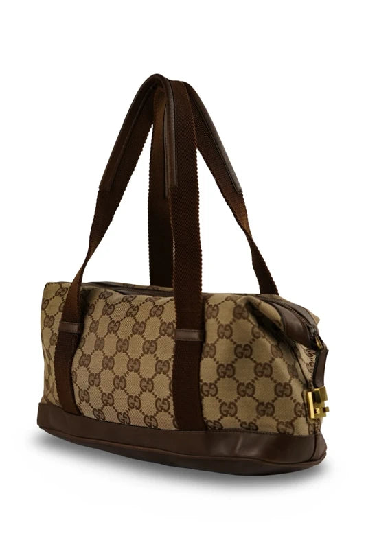 Gucci GG Signature Canvas & Leather Brown Boston Shoulder Bag