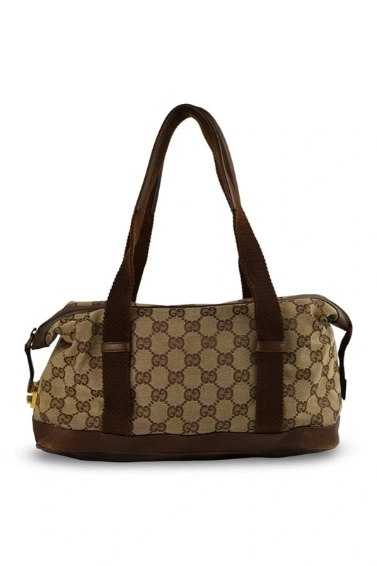 Gucci GG Signature Canvas & Leather Brown Boston Shoulder Bag