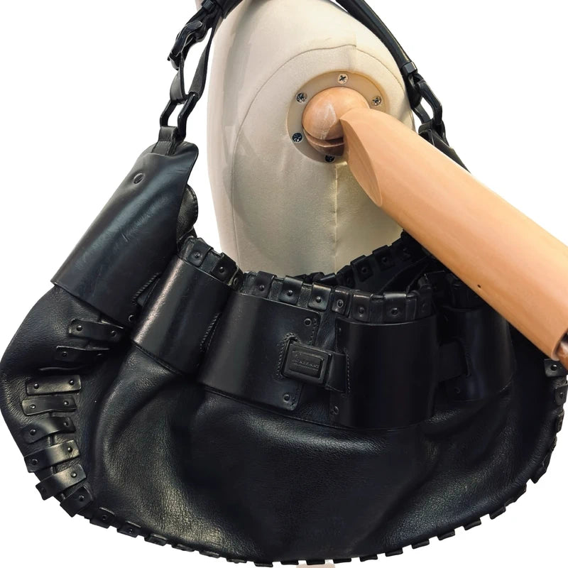 Burberry Black Rare Leather Prorsum Mason Warrior Hobo Shoulder Bag