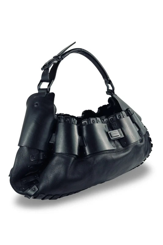 Burberry Black Rare Leather Prorsum Mason Warrior Hobo Shoulder Bag