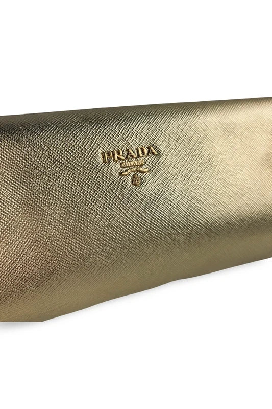 Prada Gold (Platino) Saffiano Lux Leather Metallic Clutch Evening Bag