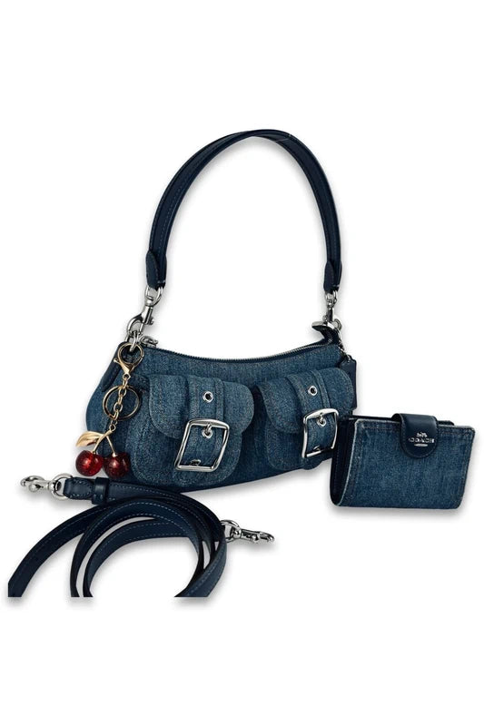 Coach Blue Denim & Leather Ashton Shoulder Bag & Purse Set