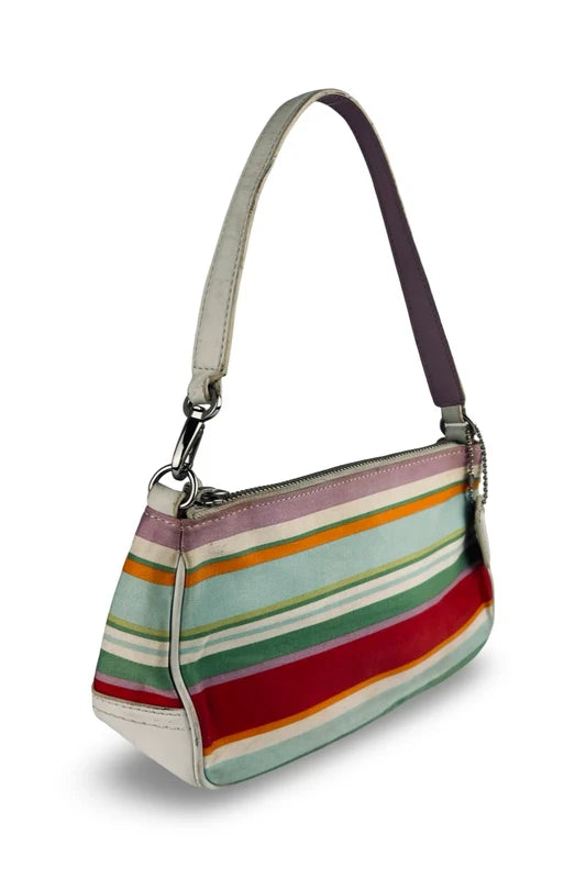 Coach Hampton Multicolour Striped Spring Satin & White Leather Mini Shoulder Bag