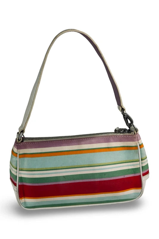Coach Hampton Multicolour Striped Spring Satin & White Leather Mini Shoulder Bag