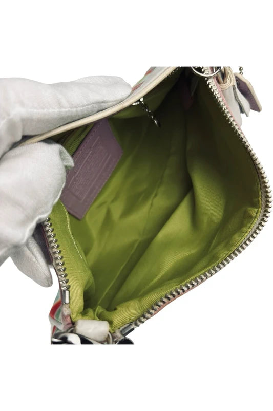Coach Hampton Multicolour Striped Spring Satin & White Leather Mini Shoulder Bag