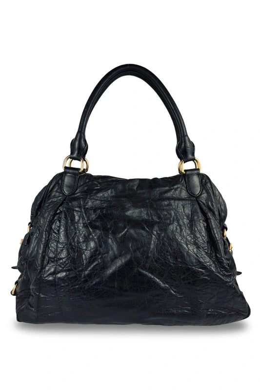 Miu Miu Mirtillo Nappa Leather Black Distressed Charm Shoulder Bag