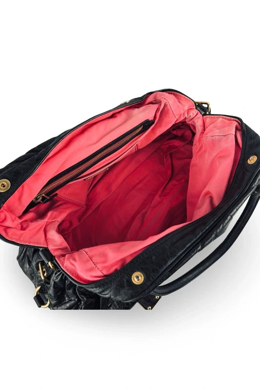 Miu Miu Mirtillo Nappa Leather Black Distressed Charm Shoulder Bag