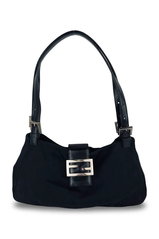 Fendi Black Mamma Baguette Double Strap Shoulder Bag