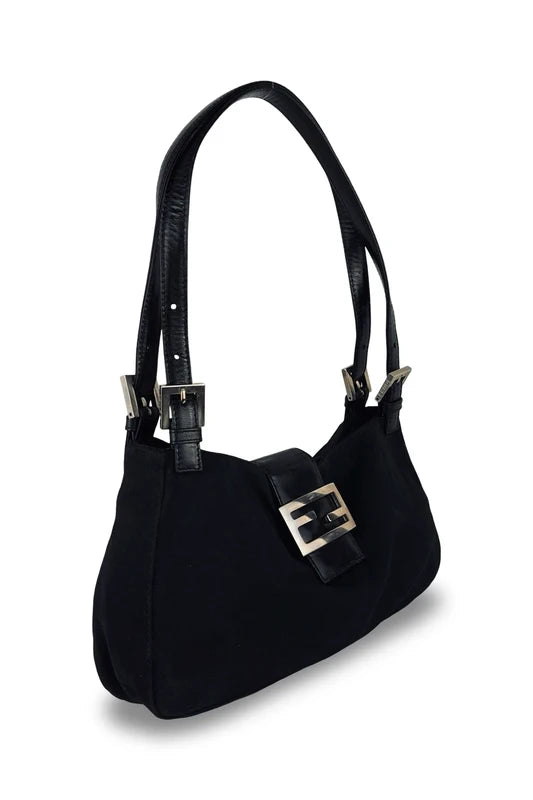 Fendi Black Mamma Baguette Double Strap Shoulder Bag