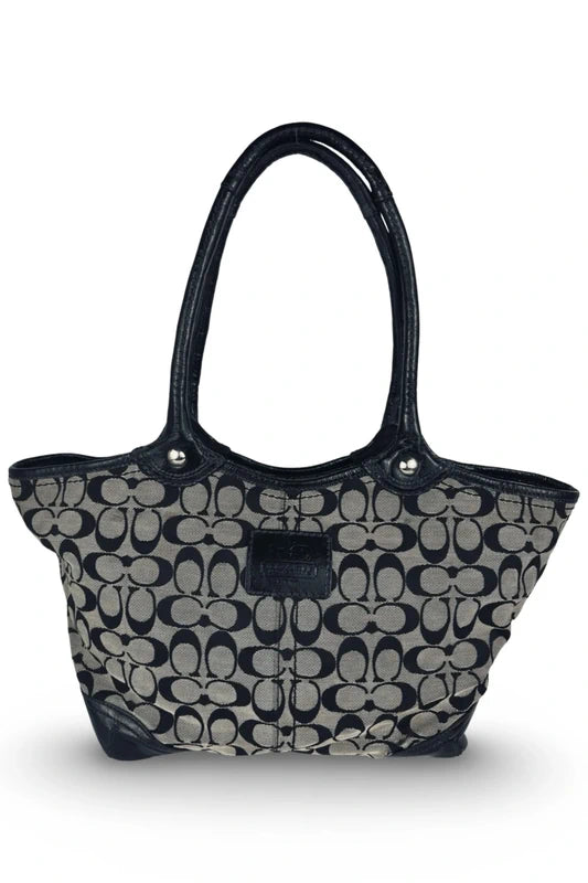 Coach Black & Grey Bleecker Canvas & Patent Leather Signature Tote Shoulder Bag