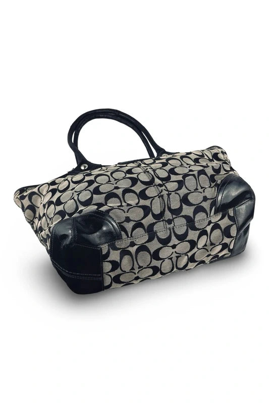 Coach Black & Grey Bleecker Canvas & Patent Leather Signature Tote Shoulder Bag