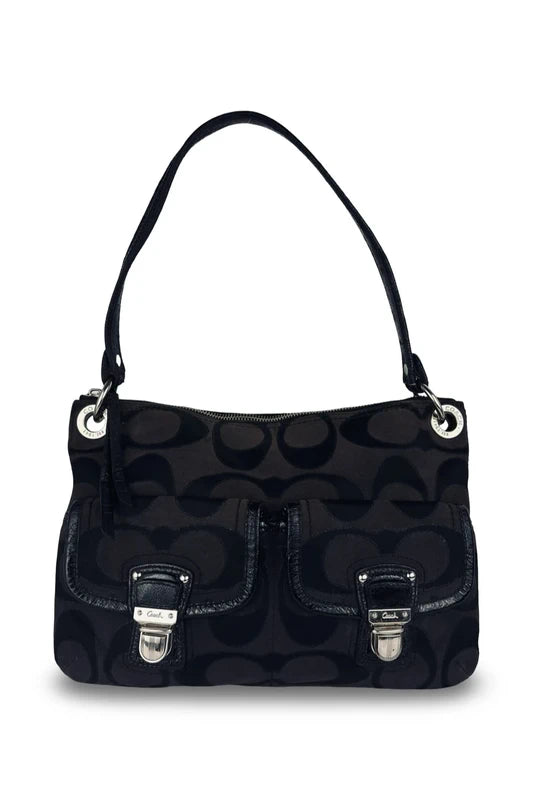 Coach Black & Brown Signature Canvas & Patent Leather Shoulder Bag